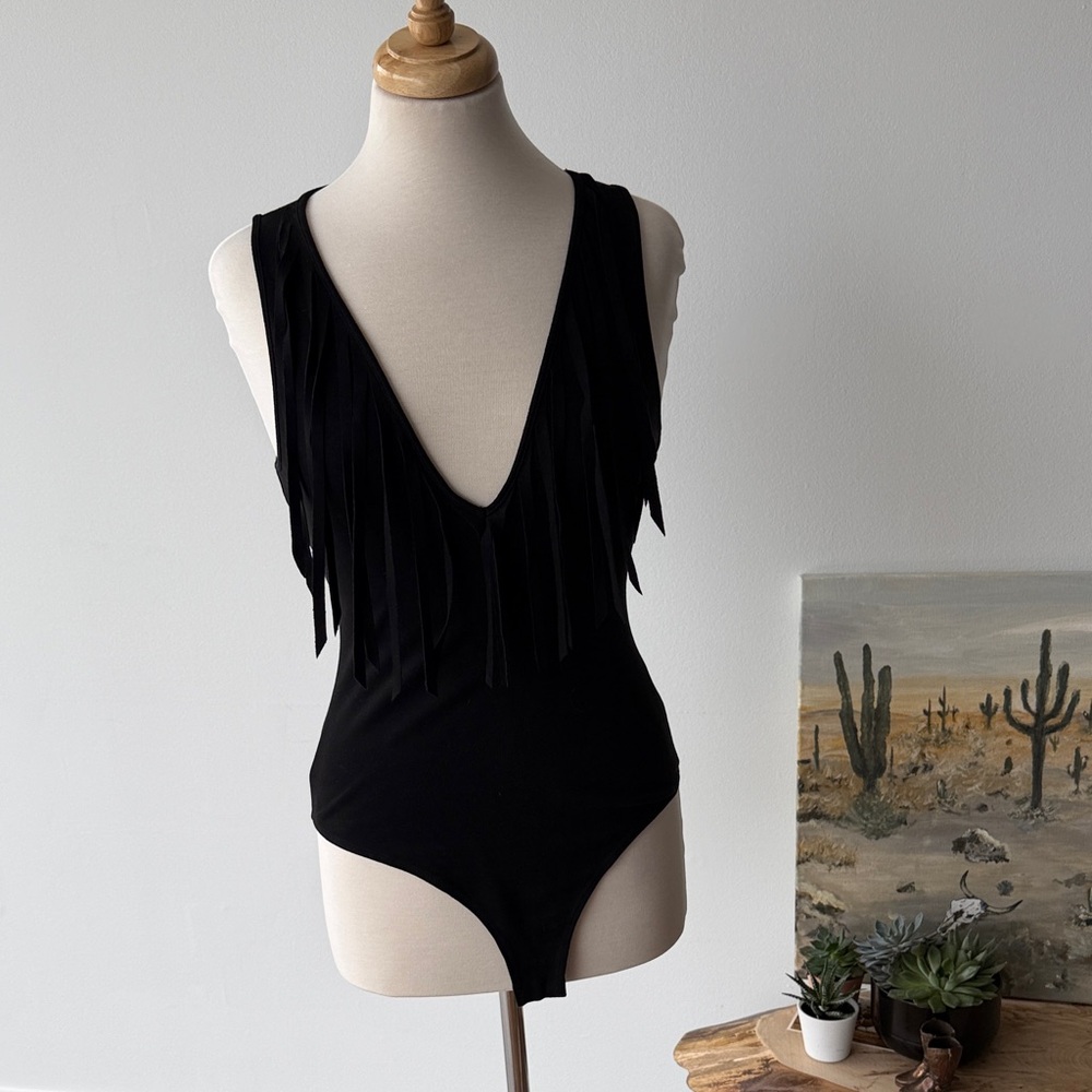 Black Fringe Bodysuit